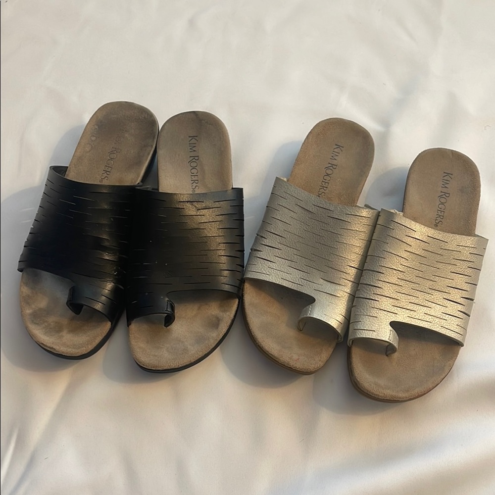 Kim Rogers Women's Black and Silver Slide Sandals